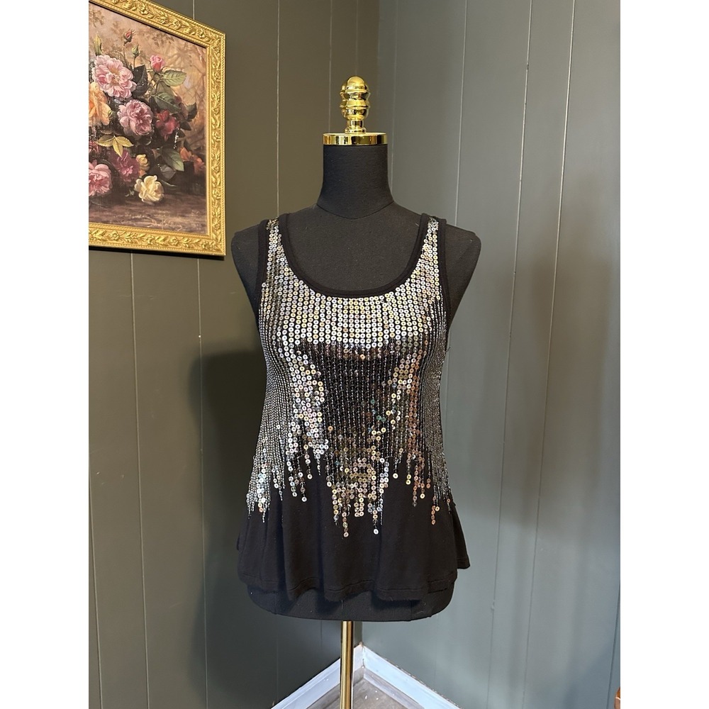 Diva Y2K Black Silver Gold‎ Sequins Tank Top S/M